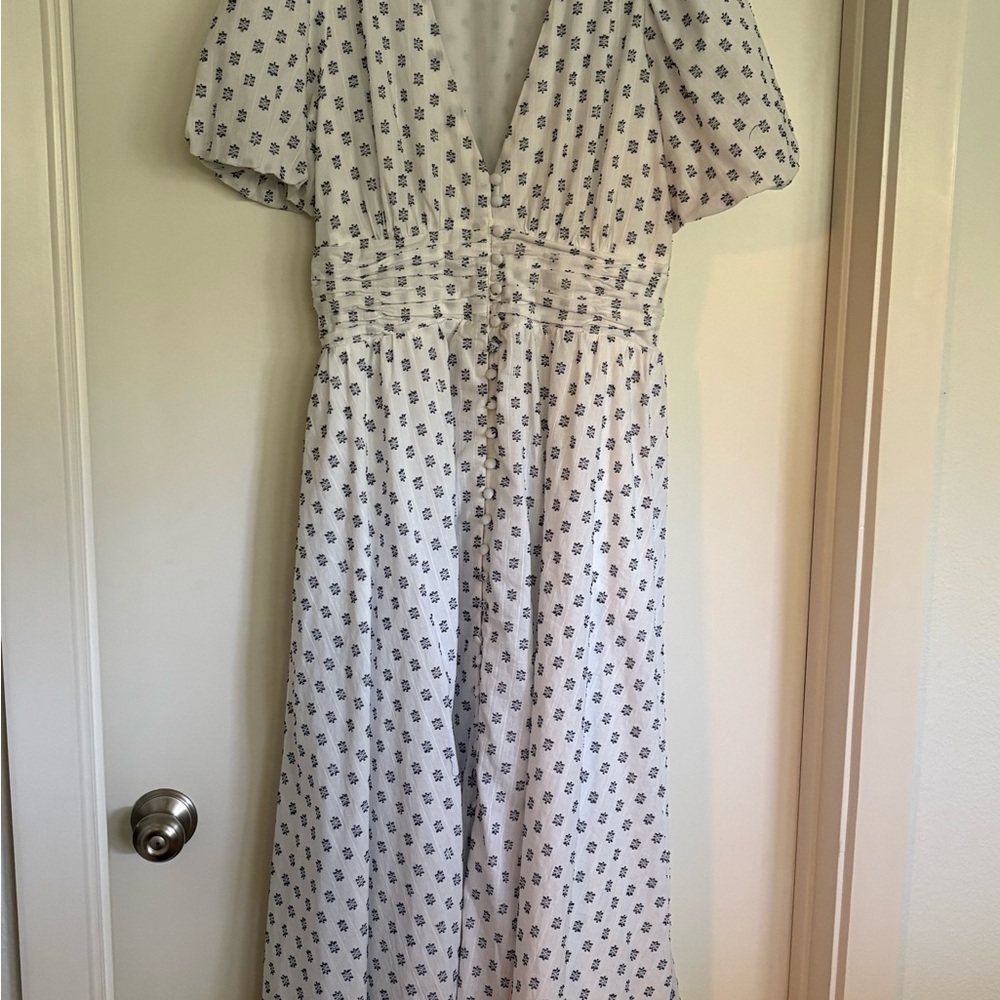 Anthropologie White and Blue Maxi Dress